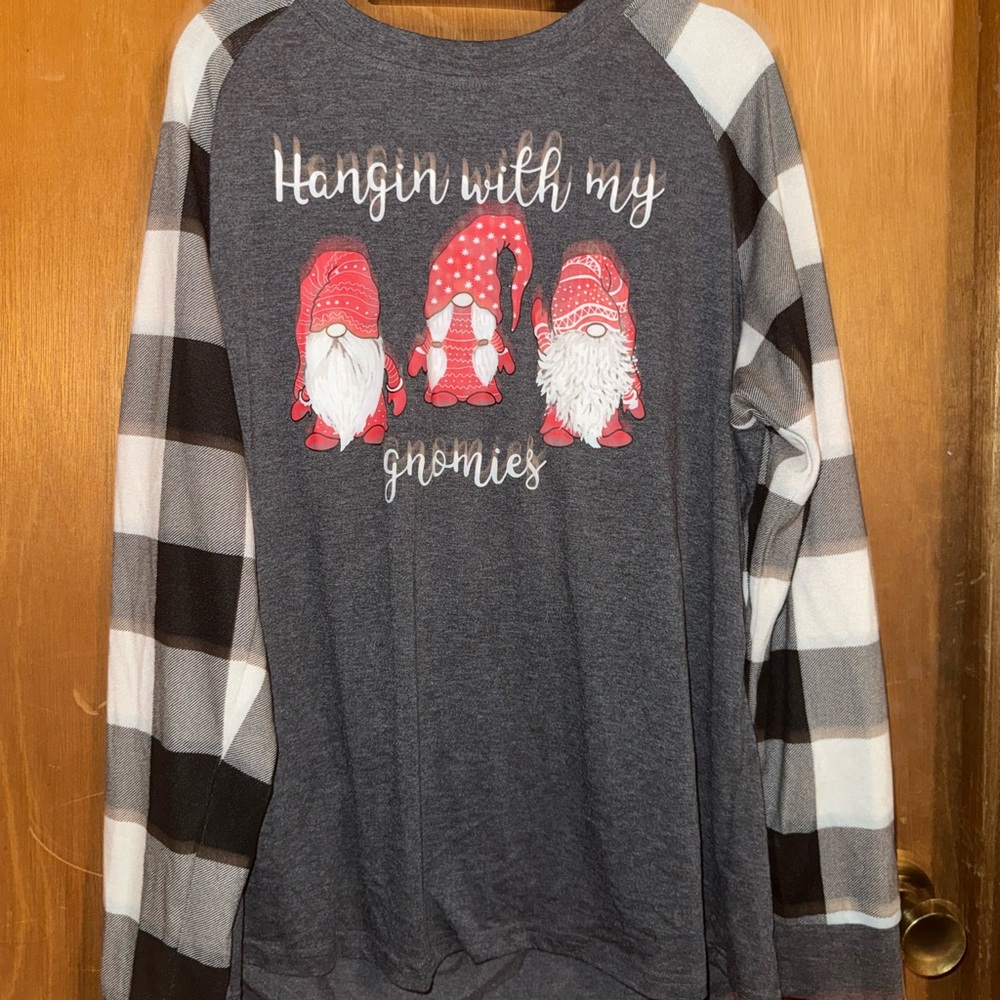 Gray and Black Striped Gnome Graphic Sweatshirt